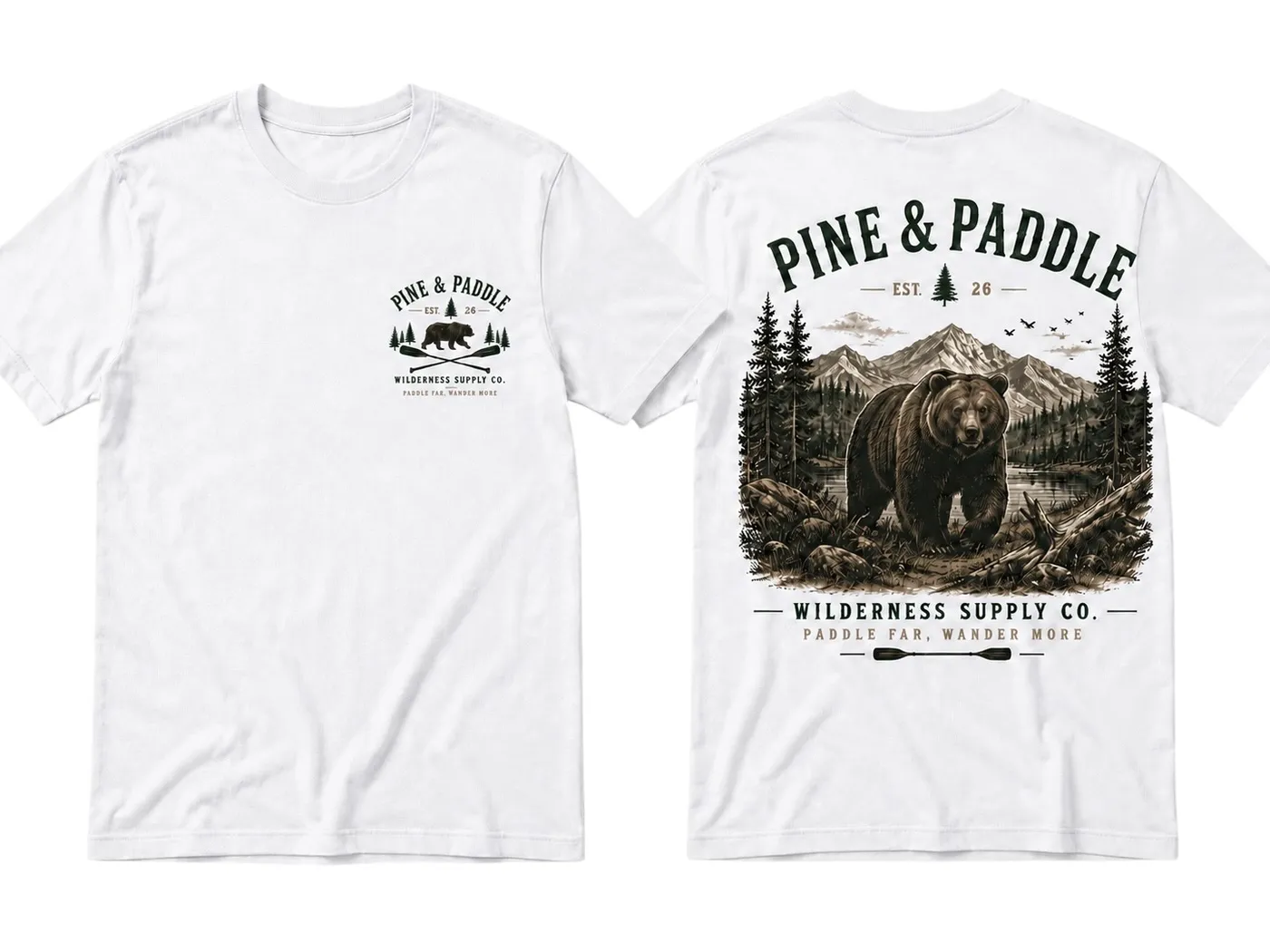 Paddle Far, Wander More — Grizzly Tee