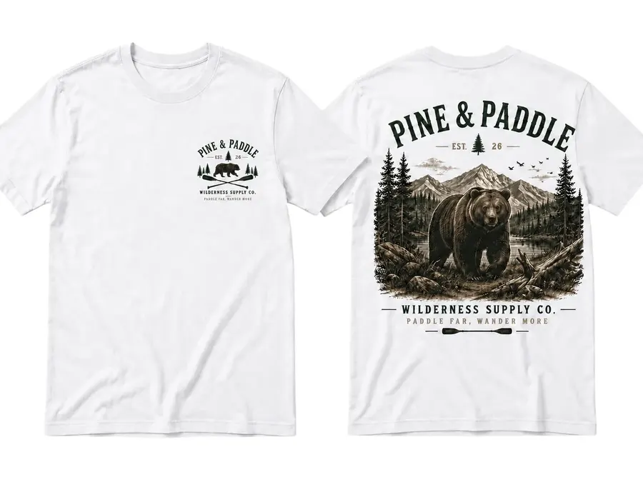 Paddle Far, Wander More — Grizzly Tee T-Shirts — Pine & Paddle