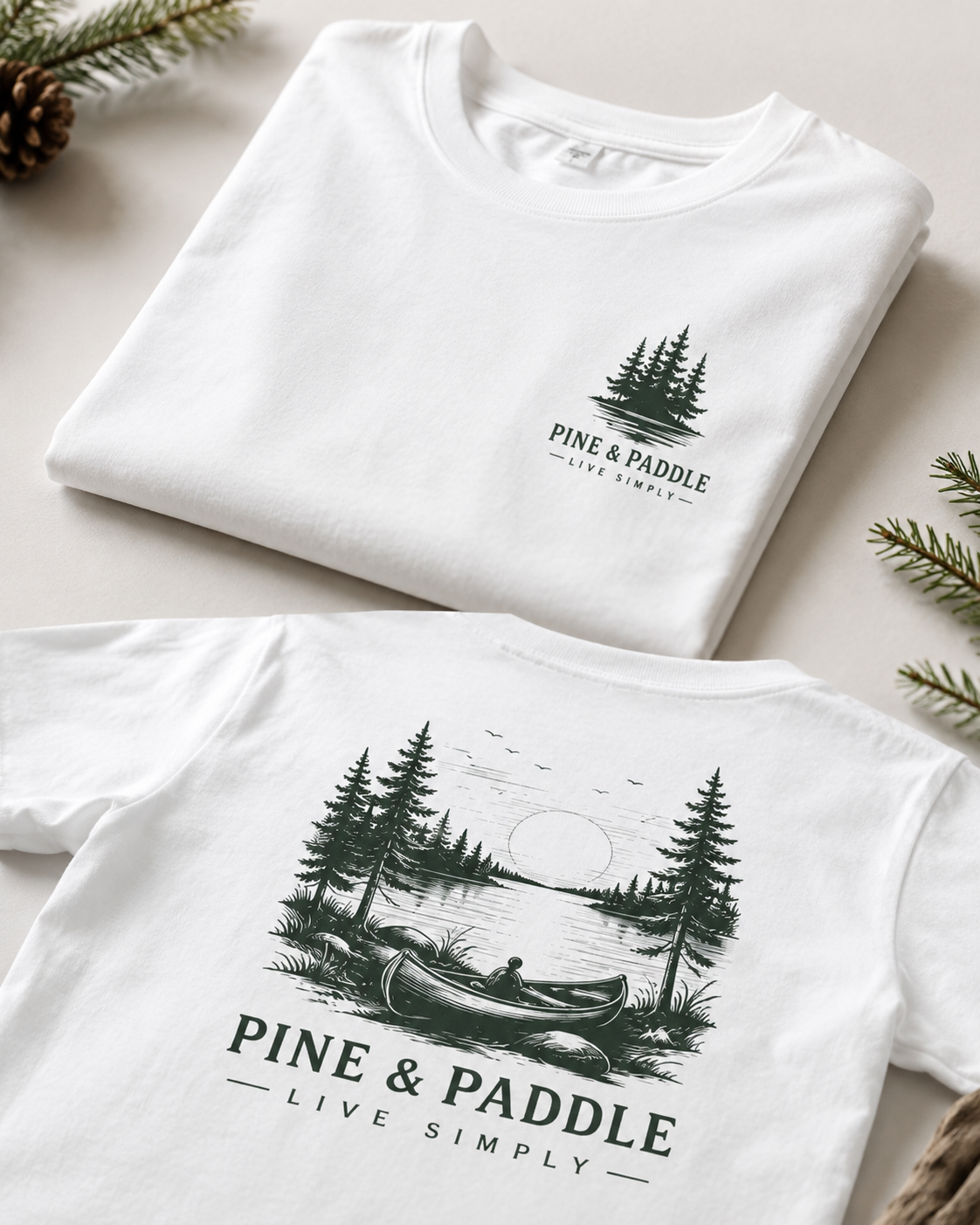 Paddle far. Live simply. Wander often. Live Simply Canoe Tee